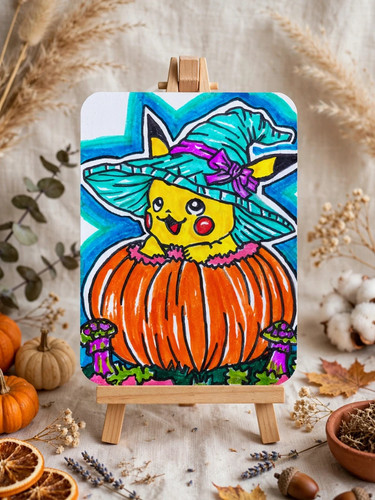 ACEO Original- Halloween Pikachu - Pokemon Fan Card Art, Nintendo