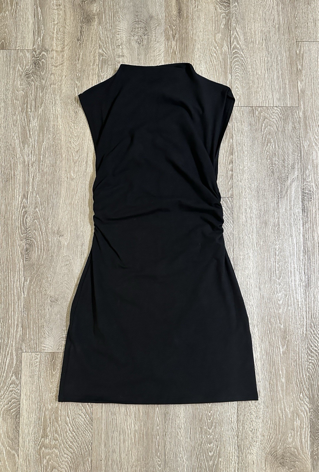 Reformation Alden Knit Dress Black Sleeveless Bodycon Ruched Waist Mock Neck Med