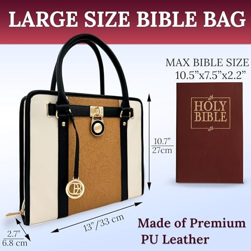  Bible Bags for Women - Leather Bible Carrying Case - Pen Brown 2 Color Press