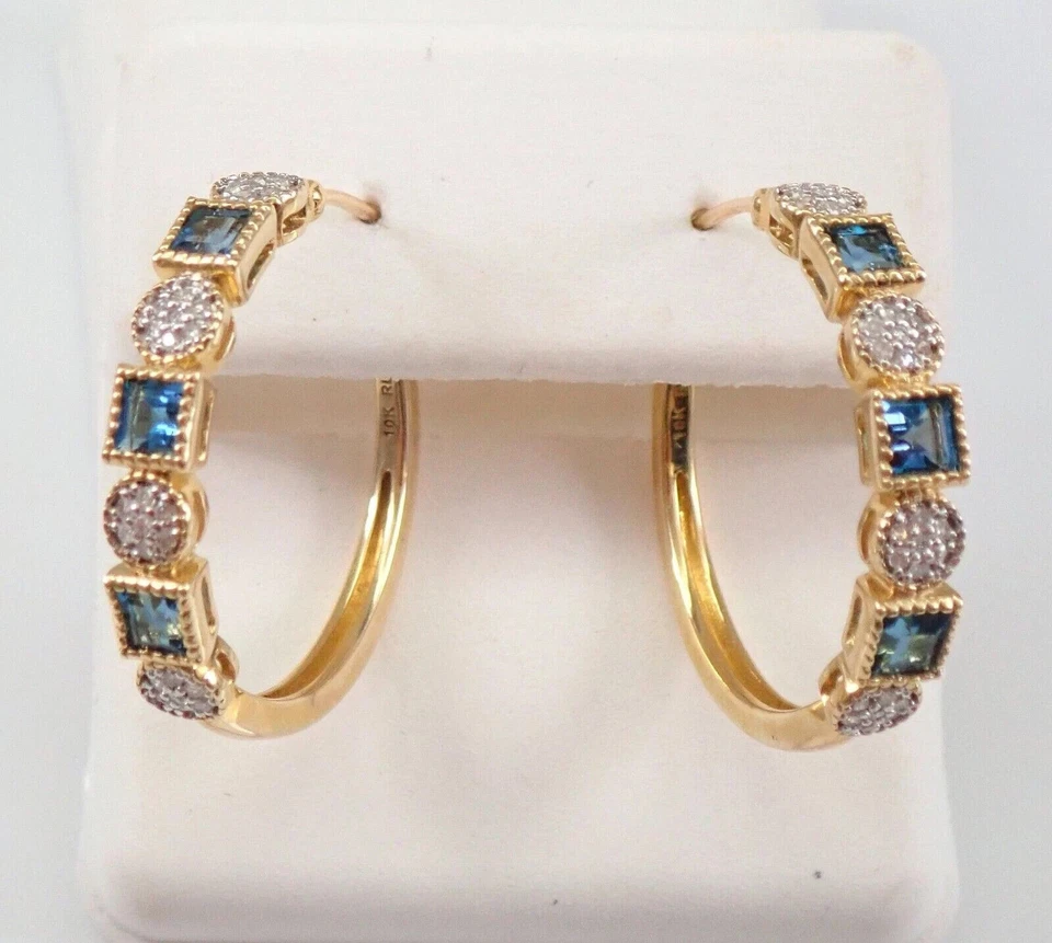 Princess Cut 14K Yellow Gold Plated 2Ct Simulated Topaz Hoop Huggie Earrings - Image 2 of 4