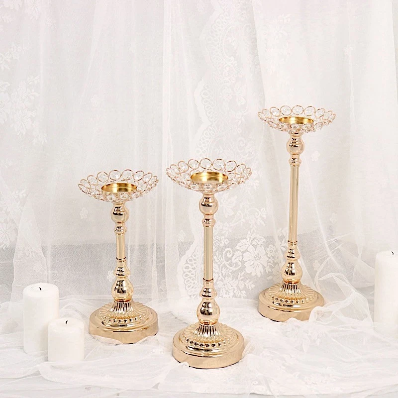 Juego de 3 centros de mesa portavelas votivos de metal dorado para eventos de fiesta Foto 4 de 4