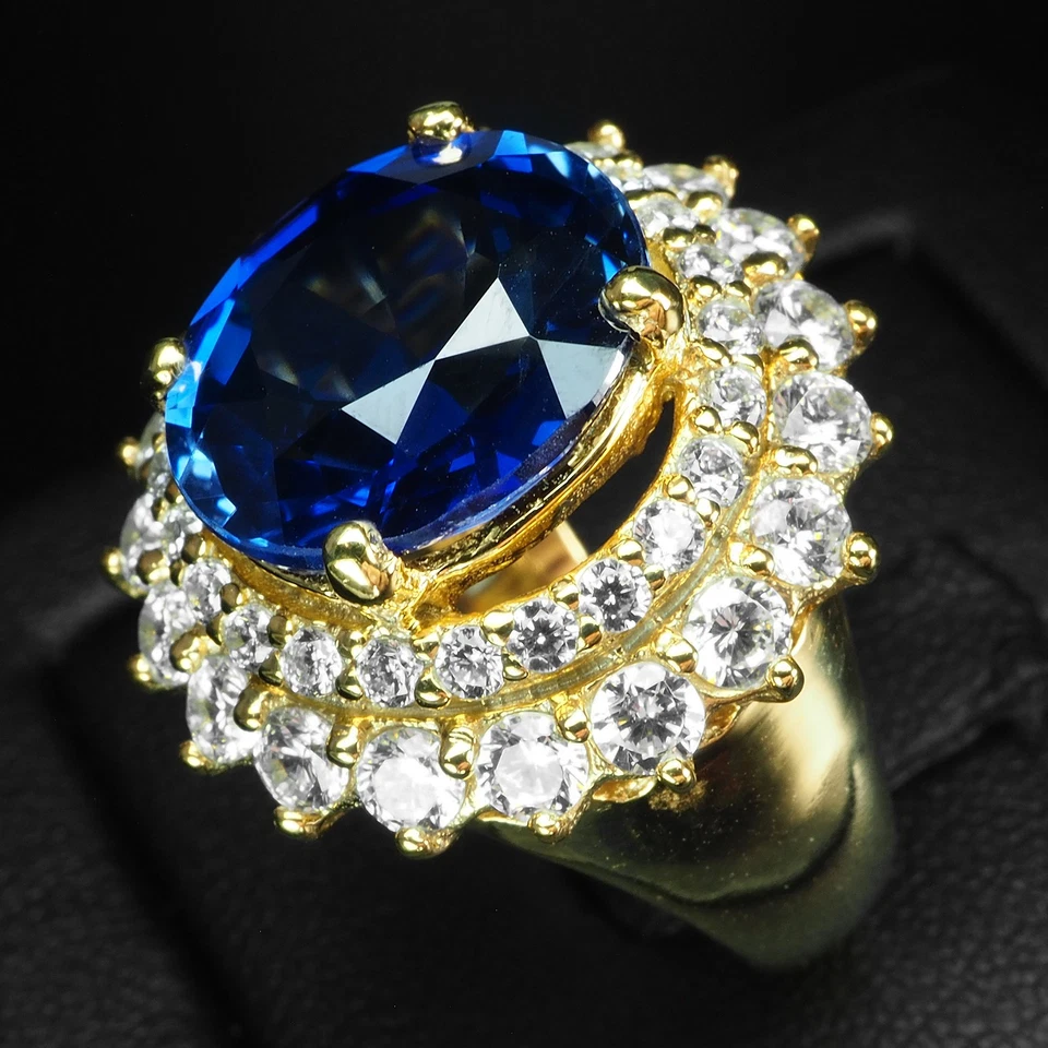 Anillos hechos a mano aterciopelados de plata de ley 925 de 12,70 quilates con zafiro azul real talla 6,25 Foto 4 de 4