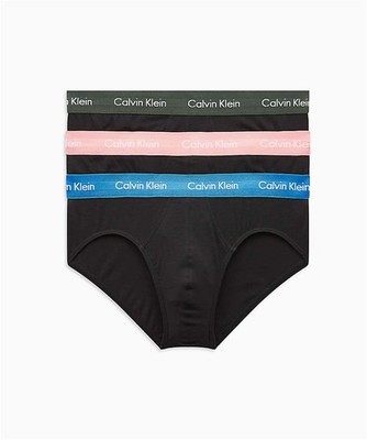 Calvin Klein 3er Pack Hüftslips - Schwarz mit farbigem Bund (Pomello / Duf
