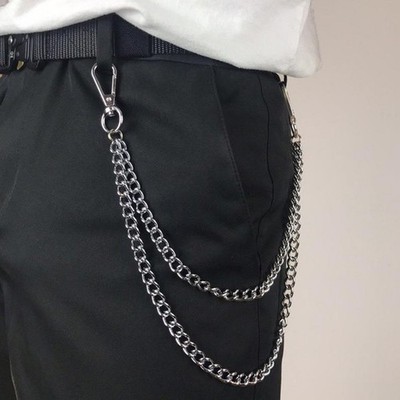 Doppelketten Gothic Hip Hop Jeans Geldbörse Schlüsselanhänger Punk Hose Trousers Metall