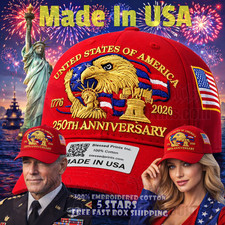 USA 250th Anniversary Hat Cap Eagle 1776 2026 RED Embroidered Made In USA V2.0