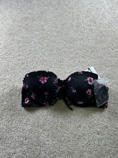 Shade  Shore Women's Black Floral Bandeau Swim Top 32B Lightly Lined