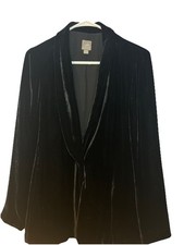 J.Jill Black Velvet Blazer Jacket Womens Petite M Silk Blend Shawl Collar.