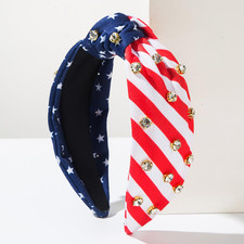 4Th of July Independence Day Headband, with Knotted Wide Edge, Glitter Rhineston