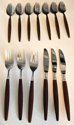 American Tempo Stainless Flatwear Faux Wood Spoon Knife Fork  13 Japan