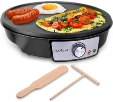 NutriChef Electric Griddle & Crepe Maker | Nonstick 12 Inch Hot Plate Black 