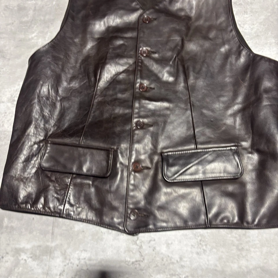 复古 Banana Republic 皮革背心男式 XL 棕色纽扣后背 — 第 3/4 张图片