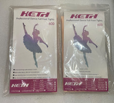 2X HETH PROFESSIONAL DANCE FULL FOOT TIGHTS 60D PEACH CONVRTIBLE - L- 8-12 YEARS