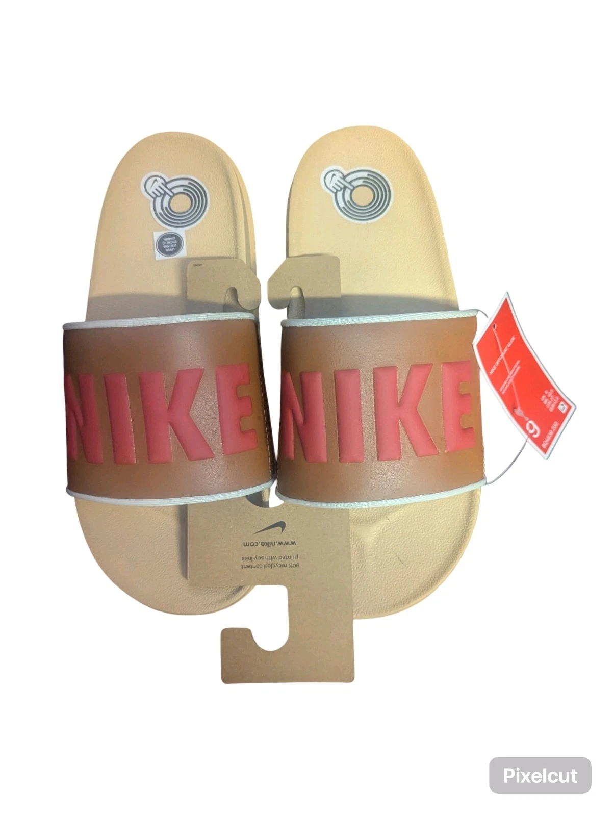 Nike Off Court Slides Uomo BQ4639 002 Taglia 9 Sesame Cinabro Pecan (Nuovo) Rosso