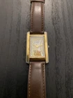 Vintage Timex Diet Coke Tank Men’s Gold Tone Brown Leather Strap Watch