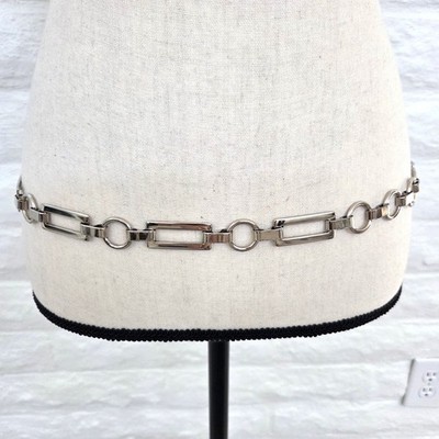 Chain Belt Womens XS Small Silver Metal Rectangle Circle Dressy Casual