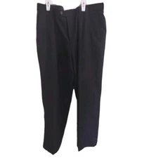 George Mens Cuff Dress Pants Sz 38/29 Pleated Front Black Retro Career Business 