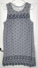 Old Navy Women's Embroidered Eyelet Shift Dress Sz L Tall Scallop Yoke Coastal