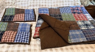 Pottery Barn Teen patchwork  Plaid Full Queen Comforter with 2 shams cotton