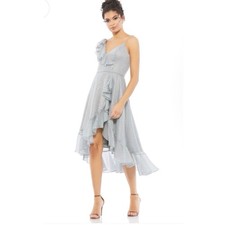 Mac Duggal Sz 6 NEW 49489 Sage Gold Polka Dot Ruffle High Low Gown Dress $358