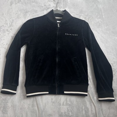 Sean John Track Jacket Medium Black Velour Full Zip Casual Logo Streetwear Y2K