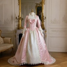 Medieval Pink Victorian BallGown LongSleeve Lace Inserts Princess ALine Bow Trim