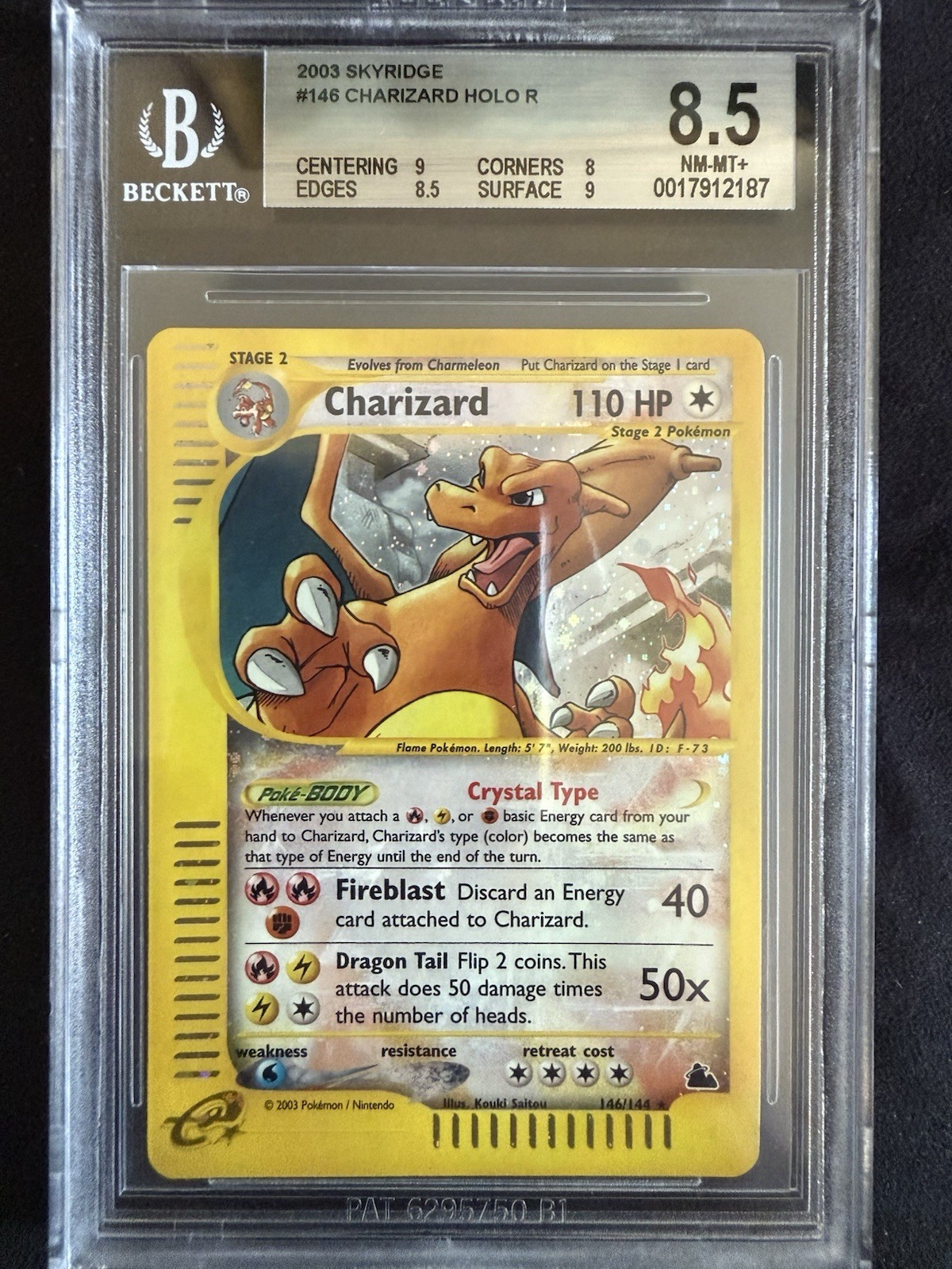 2003 Pokémon TCG Skyridge, Charizard Holo Secret Rare, 146/144, BGS 8.5