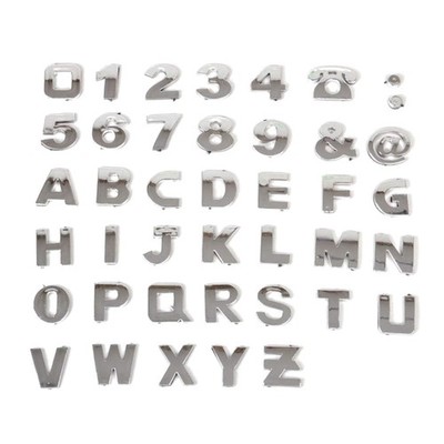 Auto Aufkleber 3D Buchstaben Zahlen Symbole Chrom Silber Dekoration
