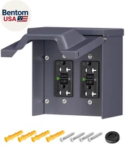 Outdoor Outlet Box with Dual 20 Amp WRTR GFCI Receptacles, Waterproof 2 Gang Out