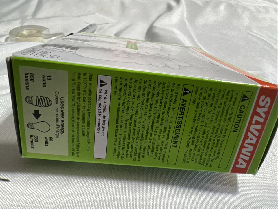 Sylvania компактная люминесцентная лампа 60 Вт сменная ярко-белая 3500K среднее основание 6 ламп 2 упаковки - Изображение 3 из 4