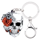 Halloween Acrylic Flower Skull Keychains Car Key Ring Jewelry Gifts Bag Charms