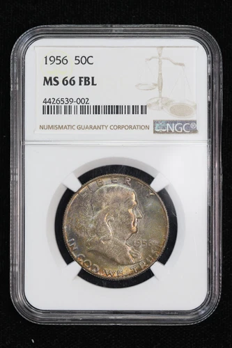 1956 Franklin Half Dollar TONED NGC MS66 FBL 3VMB