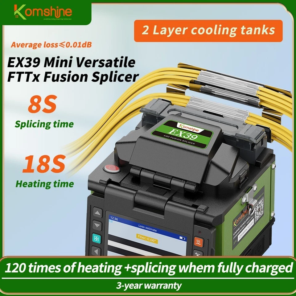 Empalmadora de fusión de fibra Komshine EX39 FTTX 0,01 db pérdida de empalme, 3 años de garantía Foto 2 de 4