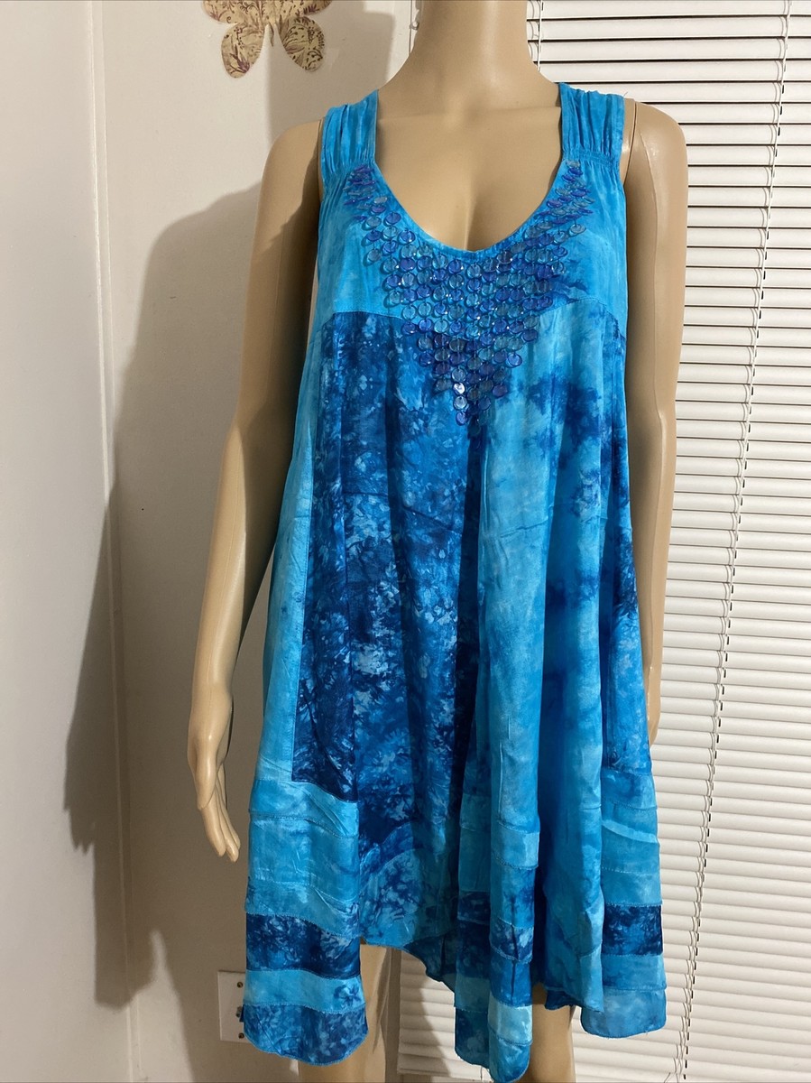 THE PARAGON Shift Casual Dress Aqua Sleeveles Asymmetric Hem XL