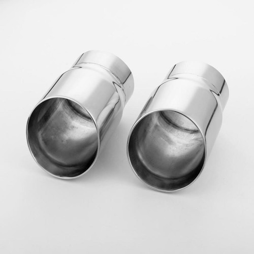 2PCS Polish SS304 3" Inlet Exhaust Tips 3.5" Out Angle Cut Dual Layer 5.67" L - Picture 5 of 6