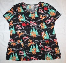Ladies medical SCRUB shirt top Rudolph the Red Nosed Reindeer Size large