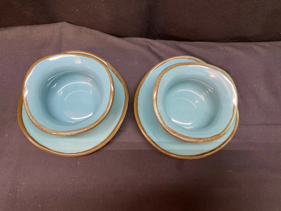 Set of 2 ~ Southern Living at Home "TUSCAN" Turquoise Tidbit Bowl & Saucer - Image 3 of 4