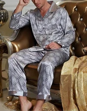 SILKPEACE 2nd Item FREE SHIP Mens Silk Satin Pajamas Set Lounge Pants POCKET