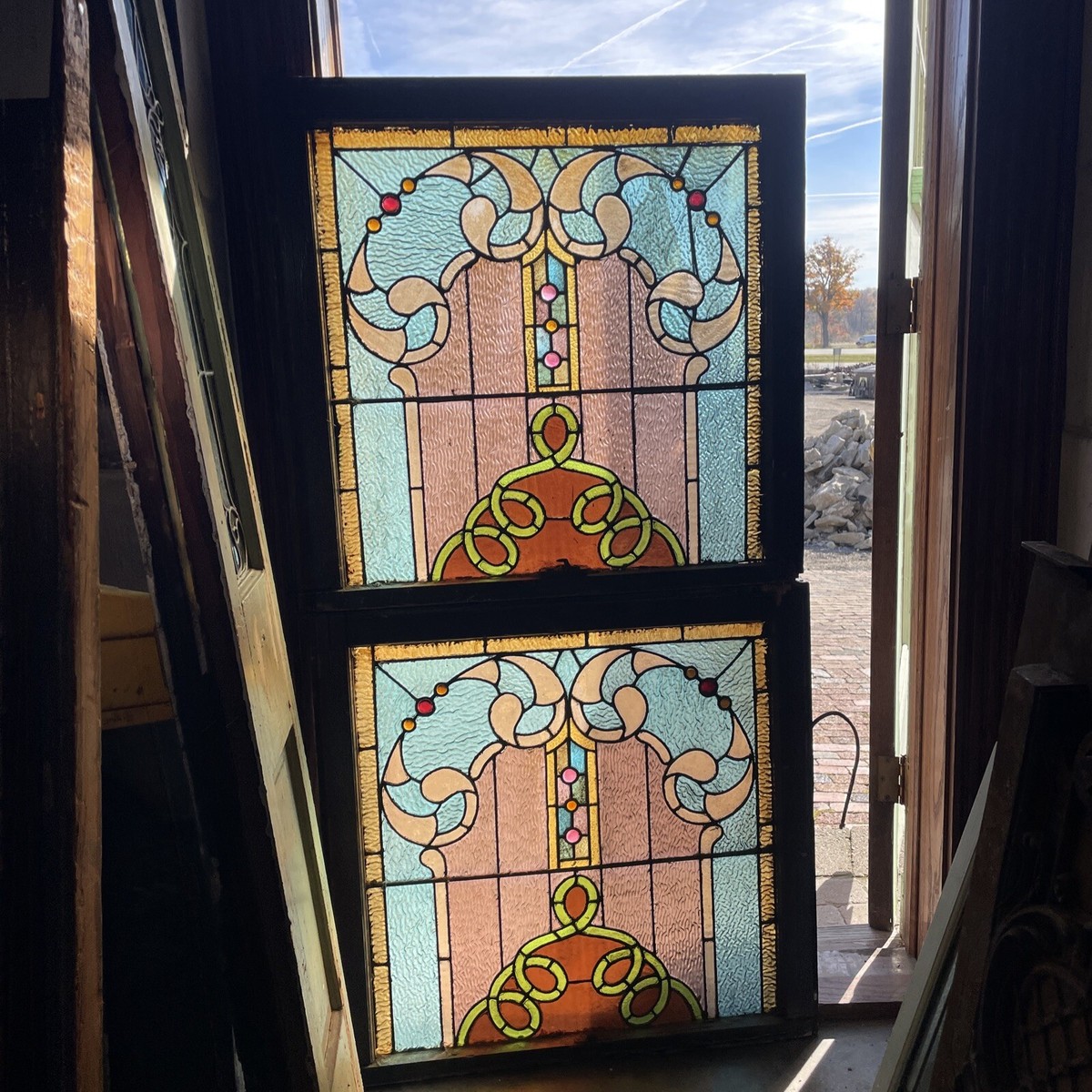 SG 4790 2 Av Price Each Antique stained glass window 30.5 W by