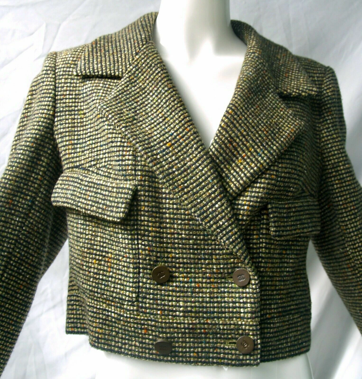 2PZ CHANEL 2001 VINTAGE MULTICOLORE GIACCA TAGLIATA TWEED TUTA FR44 US12