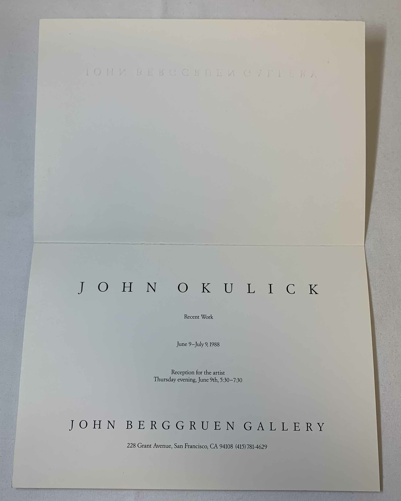 1988 art gallery exhibition card~ JOHN OKULICK ~ 6x8.5