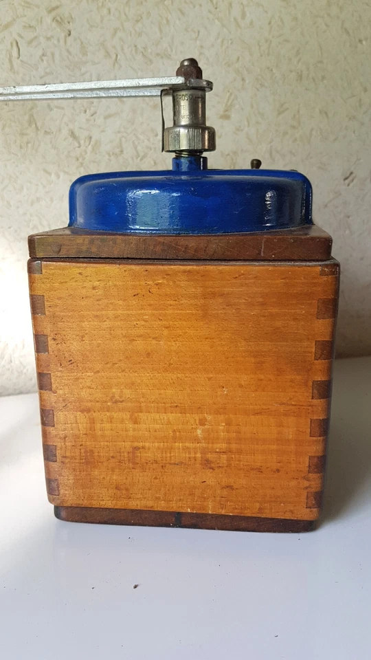 Ancien moulin à café Goldenberg Bois Dessus bleu Grand modèle 11 x 11 cm - Photo 4/4