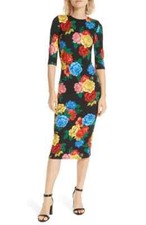 ALICE + OLIVIA Bold Bouquet Floral Print Black DELORA Stretch Knit Dress 6 = S
