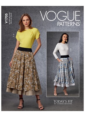 Vogue Sewing Pattern V1705 Today's Fit Knit Top Layered Skirt Size A-J  32-55