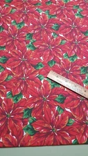 Red Poinsettia Cream Christmas Holiday 100% Cotton Oakhurst Textiles 1 Yard 18"