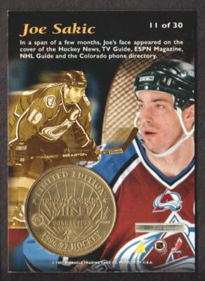 1996-97 Pinnacle Mint Hockey Card With EMBEDDED BRASS COIN #11 Joe