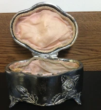 Antique ROGERS Silverplated Rose Reposse Lined Jewelry Box 1890s