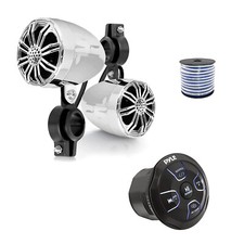 Pyle 4-CH Marine Bluetooth Controller, 2x 2.25" Off-Road Speakers Chrome ,Wire