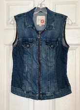 G by GUESS Womens Denim Zip Up Moto Biker Y2K Fitted Vest Size M