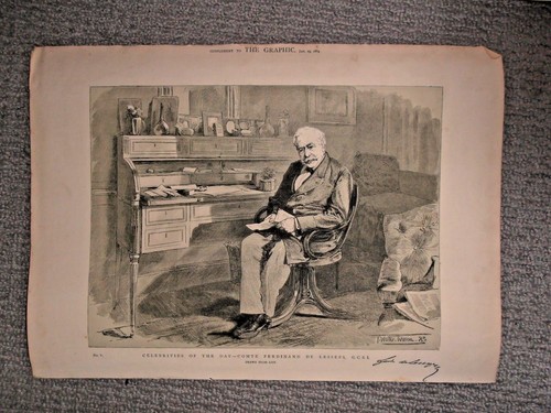 FERDINAND DE LESSEPS FRANCE \ Suez Canal diplomat 1884 LARGE ILLUSTRATION PRINT