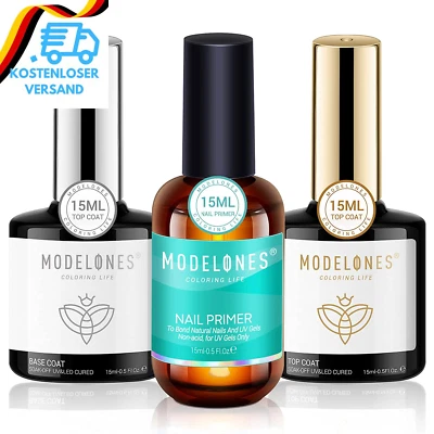 BESUCHE DEN MODELONES-STORE Modelones Top Und Base Coat Nail Primer Set, 15Ml 3Pcs UV LED Gel Nagellack No W